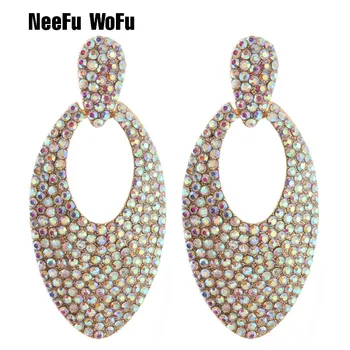 

NeeFu WoFu Water Drop Rhinestone Earrings Big Crystal Earring Dangle Zinc alloy Large Long Brinco Printing Ear Oorbellen
