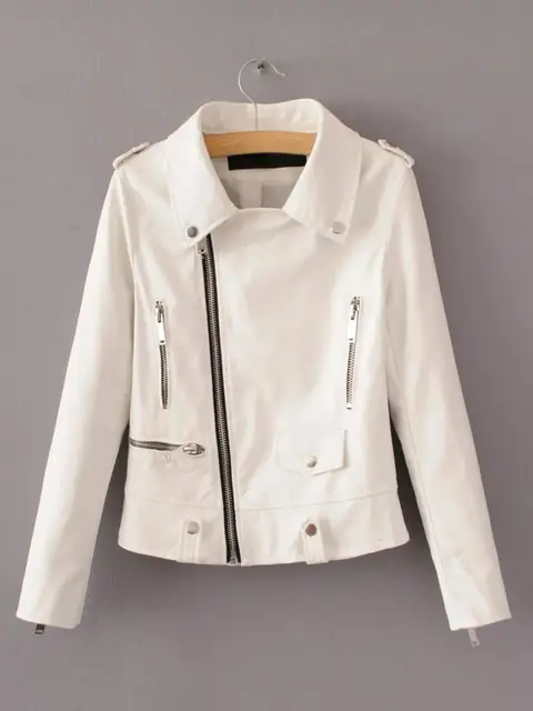 Women faux leather jacket Pink white blue S XL ladies casual coat ...