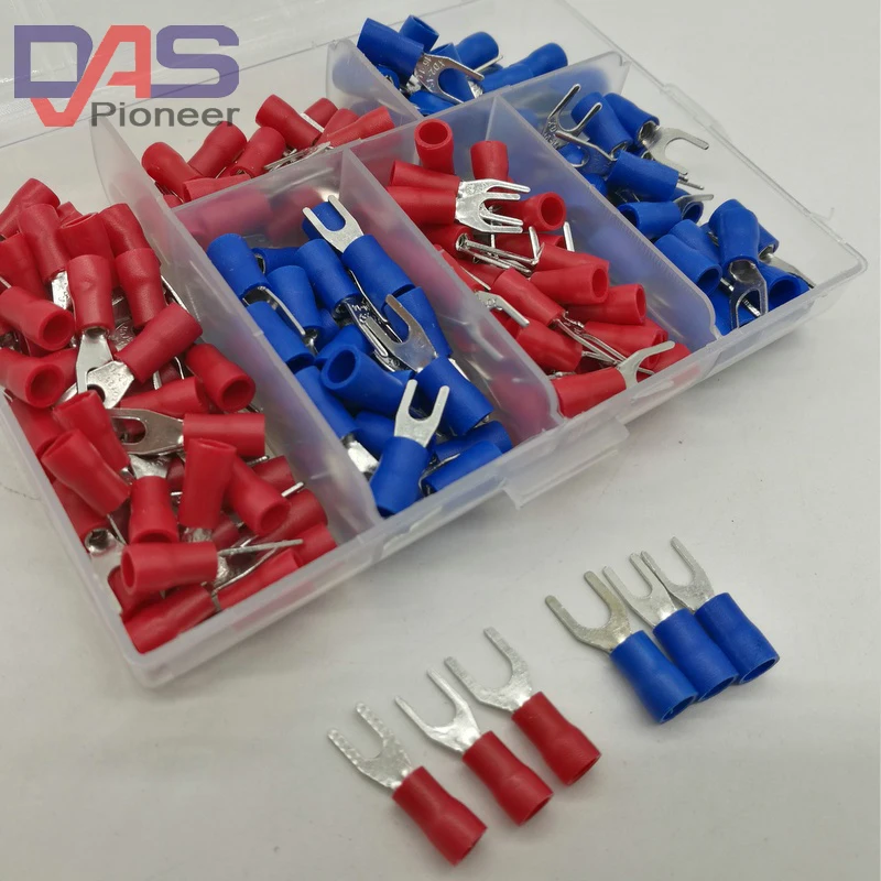 

190pcs 6sizes SV Crimp Terminal Spade fork connector kit Wire Copper Crimp Connector Insulated Cord Pin End Terminal