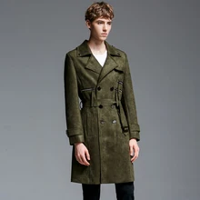 S-6XL Big yards men’s clothing !!! 201 Double breasted trench chamois male deerskin cashmere overcoat medium-long outerwear