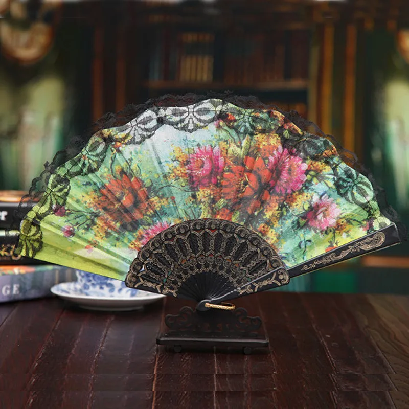 

Chinese Style Lace Hand Held Folding Fan Dance Party Wedding Decor