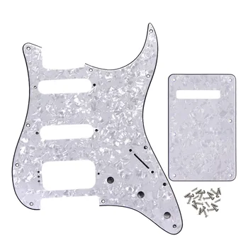 

FLEOR Set of 11 Hole SSH Guitar Pickguard Scratch Plate Back Plate Screws for USA/Mexico Strat Guitar Parts White Pearl 4Ply