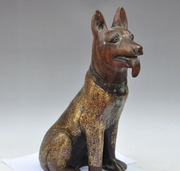 

S0218 17"China FengShui Folk Bronze Zodiac Year Fu Dog Prosperous wealth Animal Statue