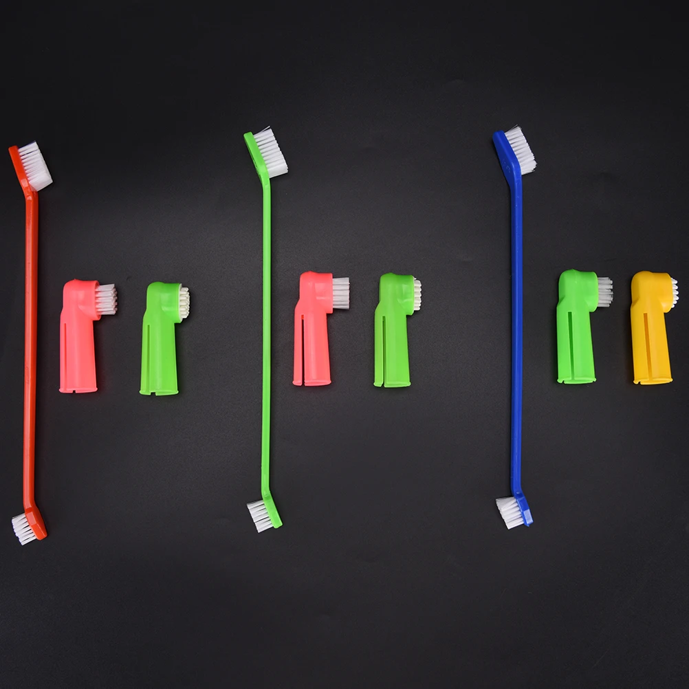 3Pcs/set Double Head Pet Finger Toothbrush Breath Teeth Care Puppy Cat