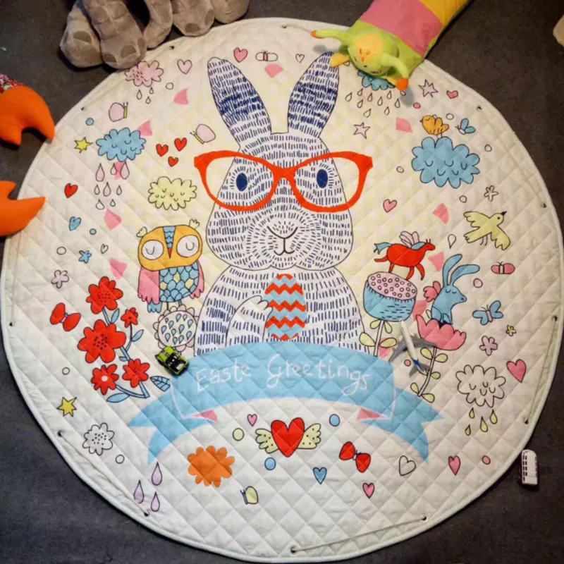 

Animal Printed Round Kids Rug Children's Carpet Baby Play Mat Soft Developing Mat Rug Puzzle Play Mat Storage Bag 150cm