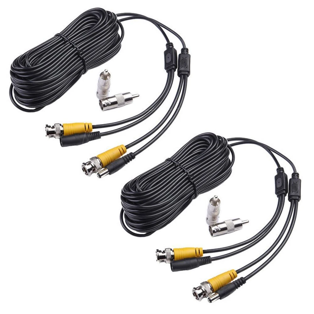 MOOL 2 Pack 50 Feet Security Camera Video Power Cable CCTV DVR