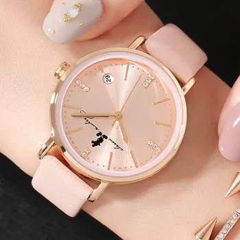 

ladies clocks quartz genuine leather female wristwatches Disney brand Mickey mouse watches waterproof calendar Citizen movement