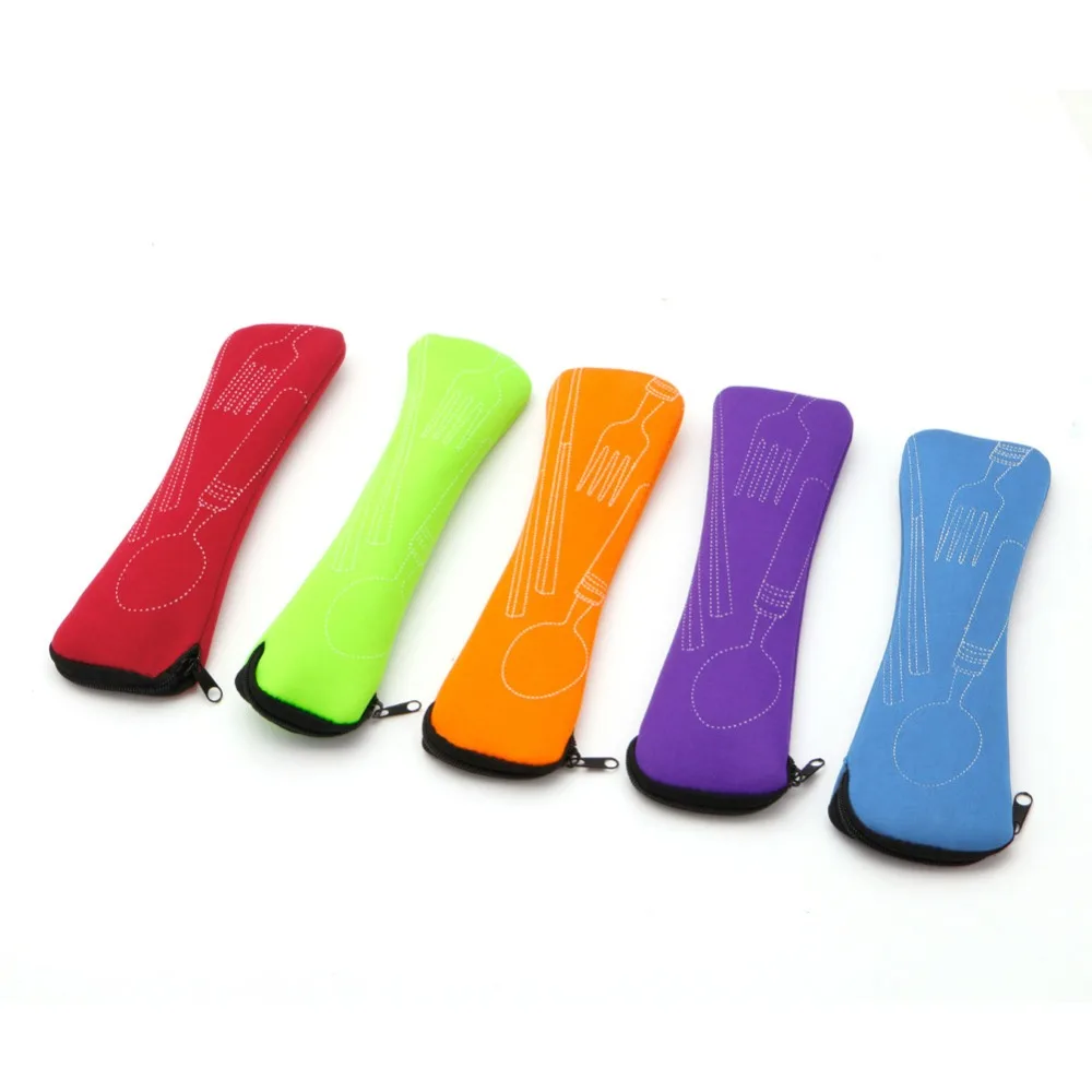 3 unids/set portátil al aire libre Camping Survival Picnic vajilla de acero inoxidable tenedor cuchara palillos cubiertos con bolsas