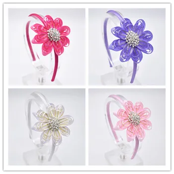 

10pcs Boutique Royal Gemstone Ribbon Flower Hairbands Solid Glitter Floral Hard Headbands Princess Fashion Hair Accessories