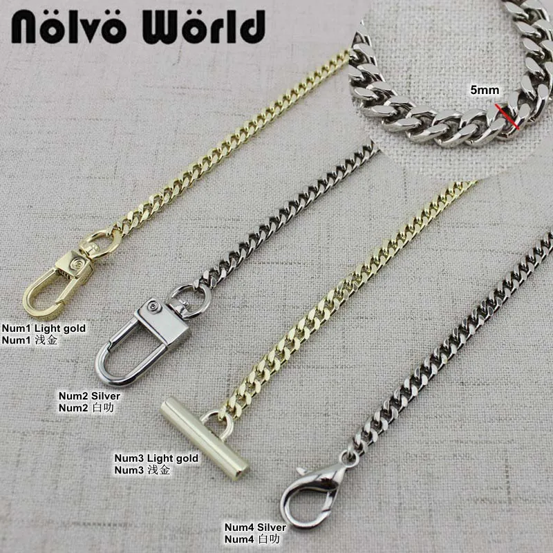 

10 pieces 100-130cm Light gold/Silver 5mm curb chain with 4 kinds Buckle for bags purse chains replacement