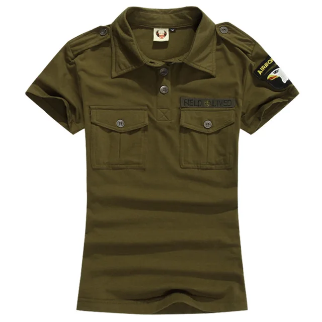 Summer Women's Army Green Cotton T Shirts Female short sleeve Military