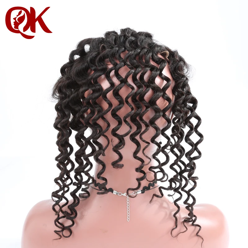 QueenKing Hair Pre Plucked 13x4 Lace Frontal With Baby Hair Peruvian Remy Human Hair Deep Wave Natural Black Lace Front Closure