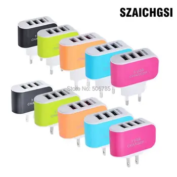 

SZAICHGSI wholesale 500pcs 3 usb Port 5V 3.1A EU US Plug USB Travel Wall Charger for iphone 7 6 5 Samsung Mobile Phone Adapter