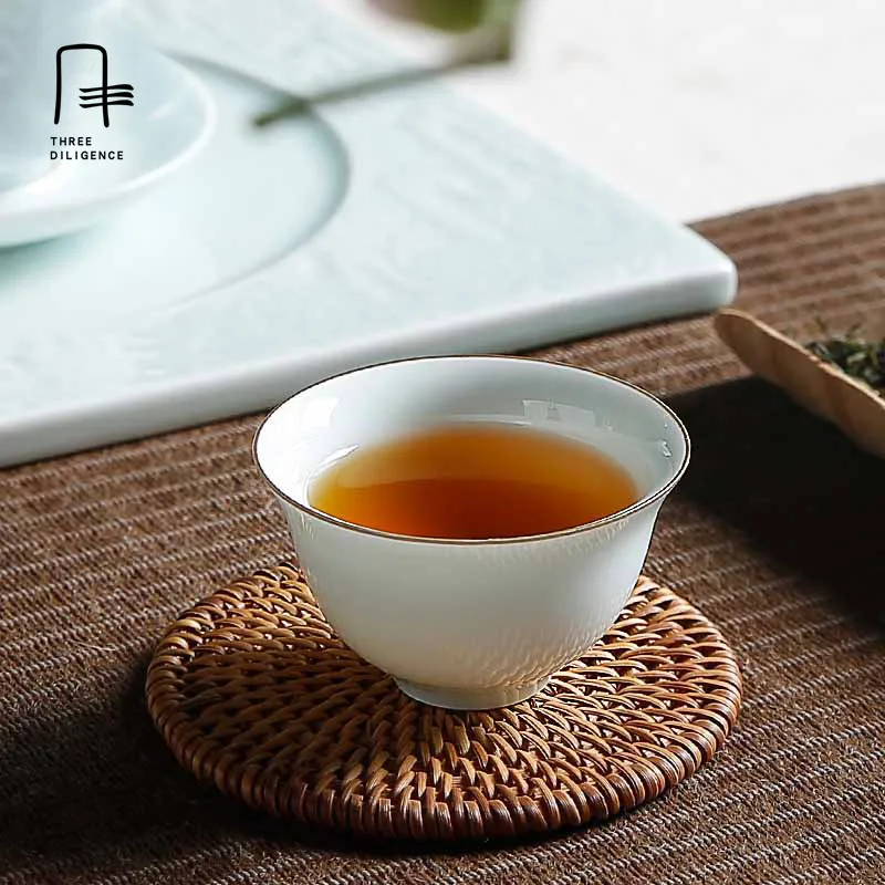 Jingdezhen White Porcelain Tea Cup Kung Fu Tea Set celadon tea bowl teaset ceramic golden lined