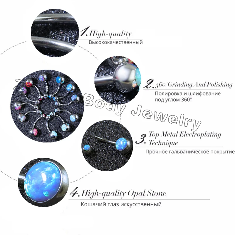 1 шт опал камень пупка кольца сексуальная женщина пирсинг живота Штанга хирургическая сталь пупка пирсинг Женская мода тела ювелирные изделия