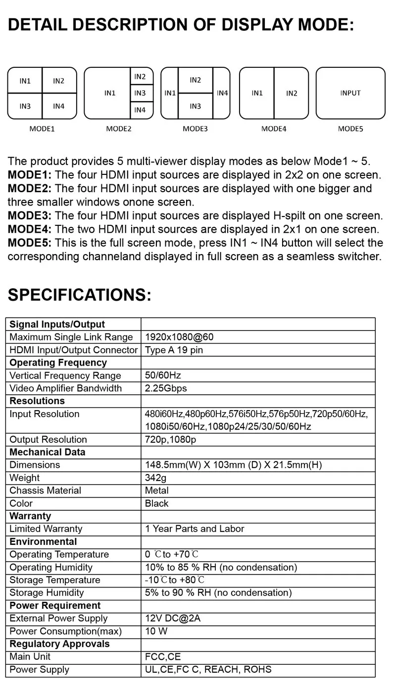 SZBITC HDMI 4x1 Quad Multi-Viewer HDMI видео процессор 4in 1 out бесшовные коммутатор с ИК-пульт управление