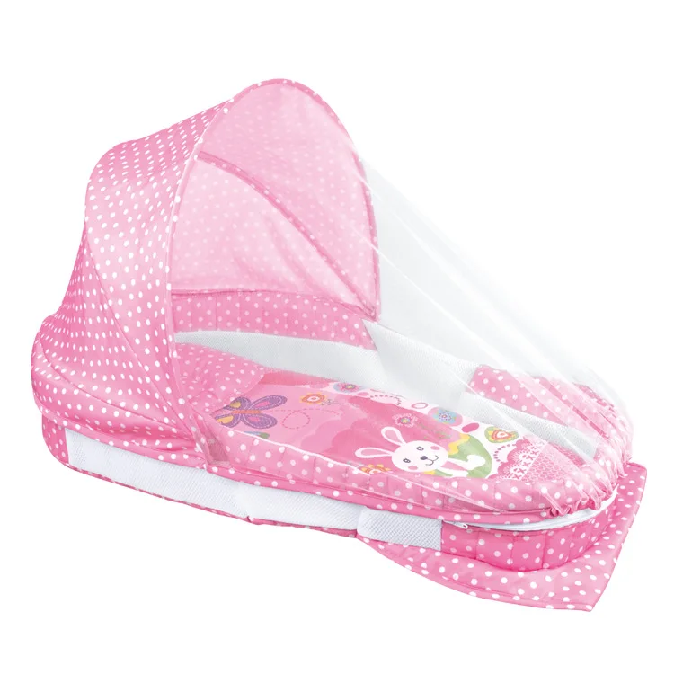 

Bed with mosquito net surrounded by baby bed Cartoon bed in bed Music light folding crib