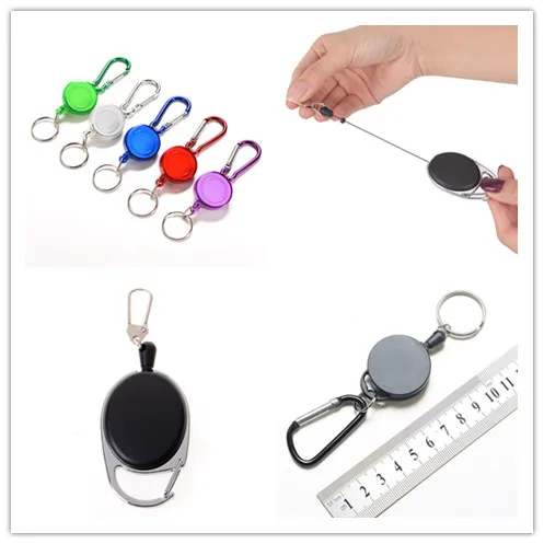 

Carabiner Clip Key Chain Retractable Metal Card Badge Holder Ring Belt Clip Pull Camping Strap Card Label Keyring Useful