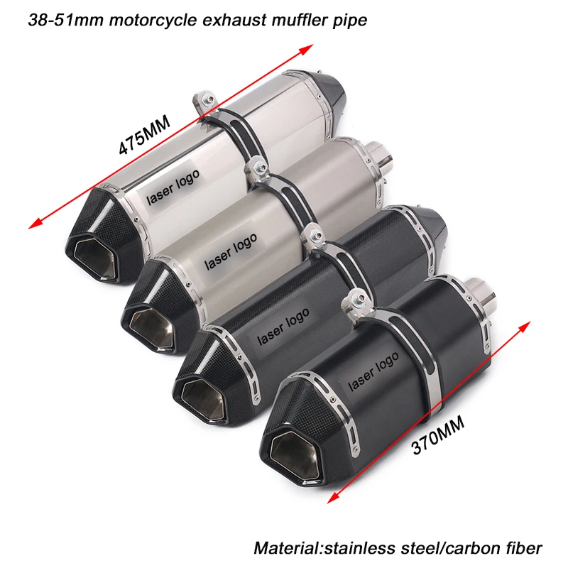 

38mm-51mm Exhaust Muffler Pipe Stainless Steel Or Carbon Fiber Motorcycle Tail Silencer System With DB K