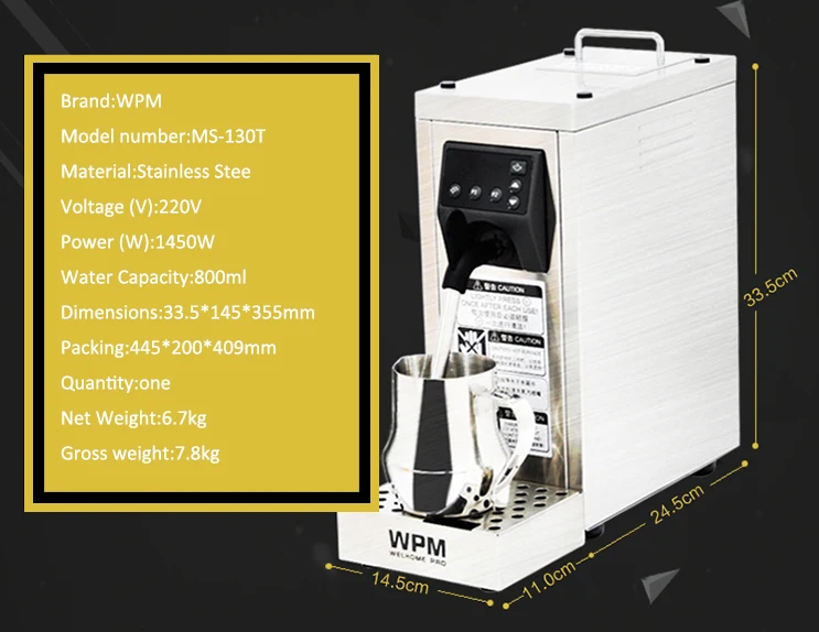 Milk Steamer Bubbler Welhomewpm Ms-130t Stainless Steel Milk