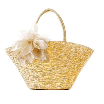 

Pastoral Style Woven Straw Beach Bag with Fabulous Silk Flower(Beige)