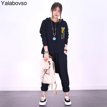 

Hooded Soft Cotton Set Word Printing High Street Rock Suit Hip Hop Harem Pants for woman Autumn suit A0D z20