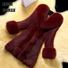 Модное высококачественное Женское пальто из искусственного меха кролика, длинная осенне-зимняя верхняя одежда, куртка с меховым воротником ZO957