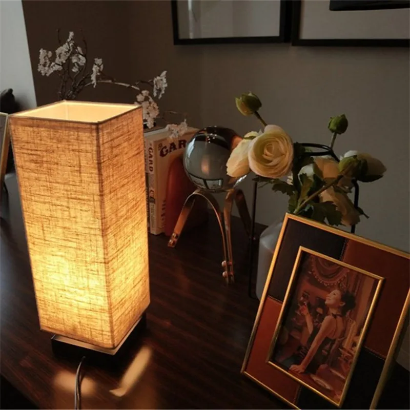 Скандинавские настольные лампы, современный простой льняной деревянный светодиодный светильник для спальни, Настольный светильник в китайском стиле, японский светильник для гостиной, Настольный светильник s