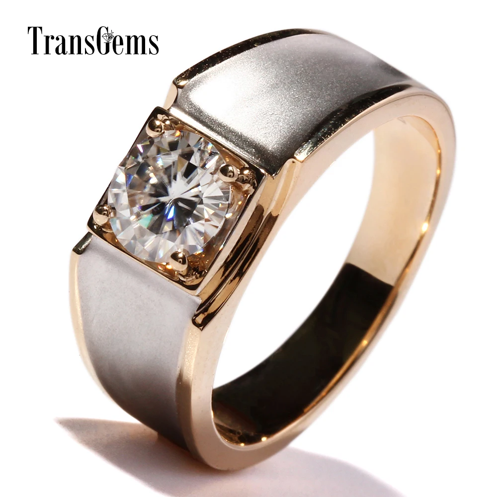 TransGems 1 Carat Lab Grown Moissanite Diamond Solitaire Wedding Band for Man Brilliant Solid 18K Two Tone Gold Gentle DCC031 TransGems 1 Carat Lab Grown Moissanite Diamond Solitaire Wedding Band for Man Brilliant Solid 18K Two Tone Gold Gentle DCC031