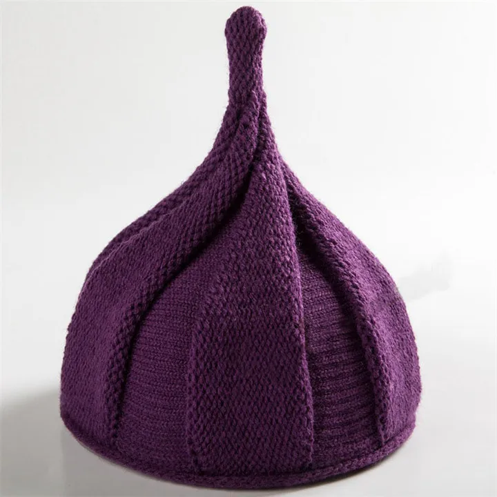 Вязаные Детские шапки с острым носком в виде репчатого лука, зимняя шапка для мальчиков и девочек, теплые шапочки, милая скручивающаяся шапка, Gorros Invierno, подарок для детей - Цвет: dark violet