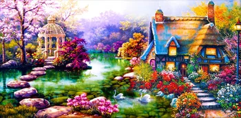 

Diy Diamond Painting Scenic Garden House 5D Cross Stitch Needlework Painting Rhinestone Landscape Diamond Embroidery