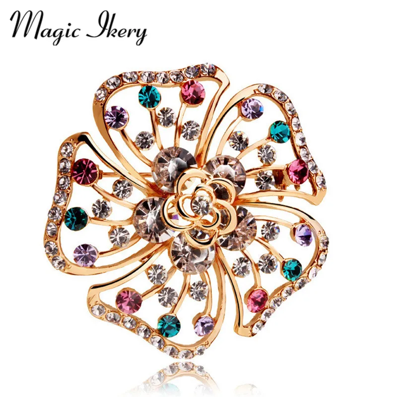 

Magic Ikery Rose Gold Color Zircon Crystal Luxury Camellia Brooches Wholesales Fashion Jewelry for women MKY5872