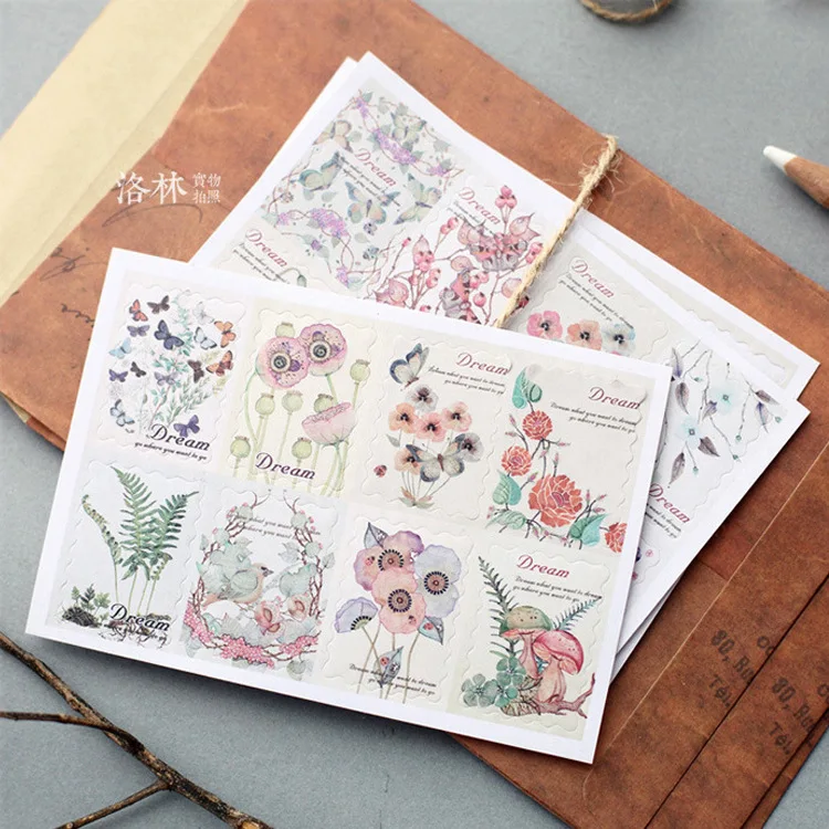 

2sheets/Set Korea Retro hand-painted floral plants Flower DIY Decorative Dairy Sticker Stationery Sticky Label Stickers M0388