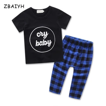 

Fashion Boys Clothes Infant Clothing Sets Baby Boys Basic T-Shirts+Pants Letter Tops Plaid Pants Boutique Costume For Toddler