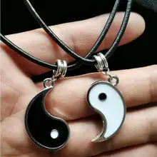 Chismes de Tai Chi Yin Yang Collar para mujeres de cuero 2 colgantes compartir blanco negro amistad, parejas collares regalos de navidad nuevo