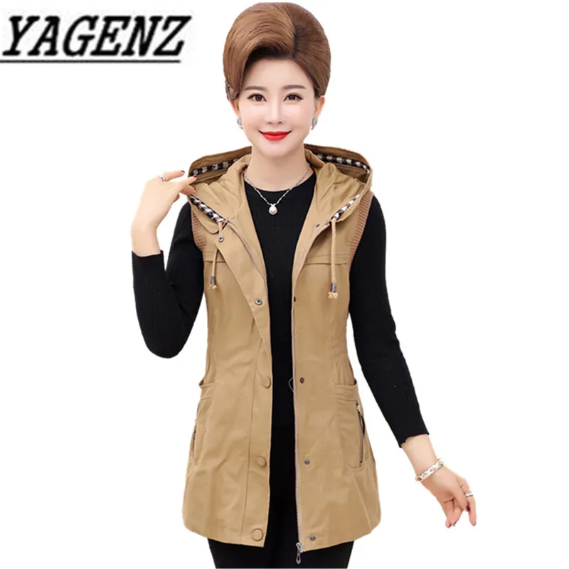 

Middle-aged Women Hooded Jacket Vest Spring Autumn Slim Sleeveless Cotton Outerwear Large size Casual Solid Waistcoat Female 5XL