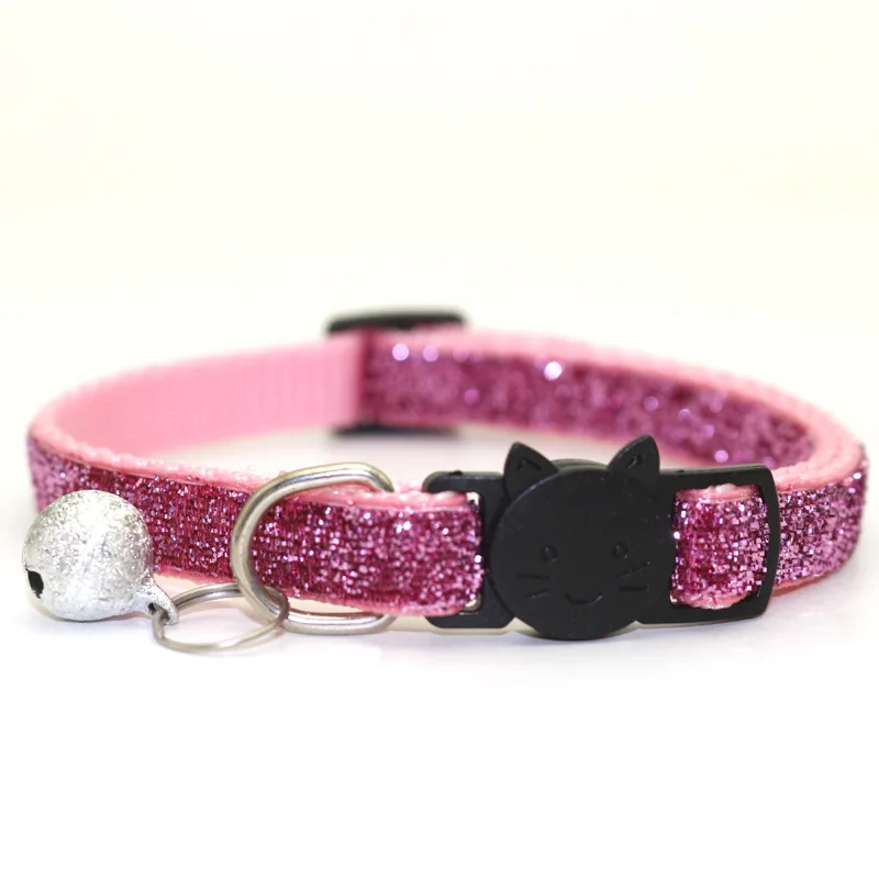 Pet Dog Sequin Collar With Bell Breakaway Fashion Sequin Puppy Small Dog Collar Neck Strap Dog Accessories Pet Supplies - Цвет: Розовый