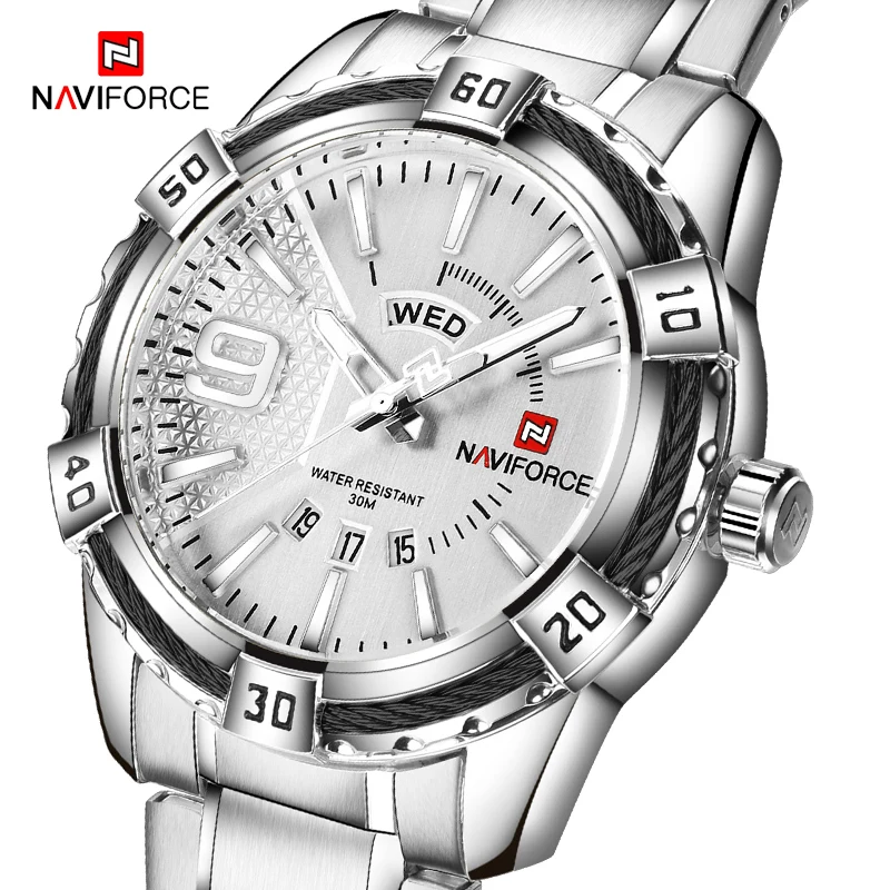  NAVIFORCE Men Sport Waterproof Watch Date Week 24Hour Display Military Quartz Watches Male Business