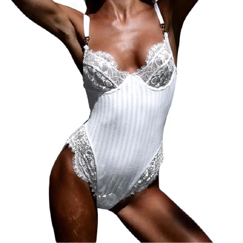 ADEWEL 2018 Sexy Lace Bodysuit Women Rompers Ladies Spaghetti Strap High Cut Bodysuit Bodycon Jumpsuit body feminino (5)