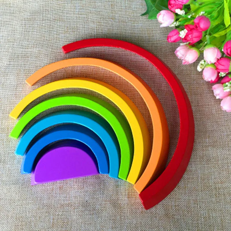 

Montessori Wooden Rainbow Wood Blocks For Children Baby Toys Wood Creative Rainbow Assembling Blocks Educational Toys