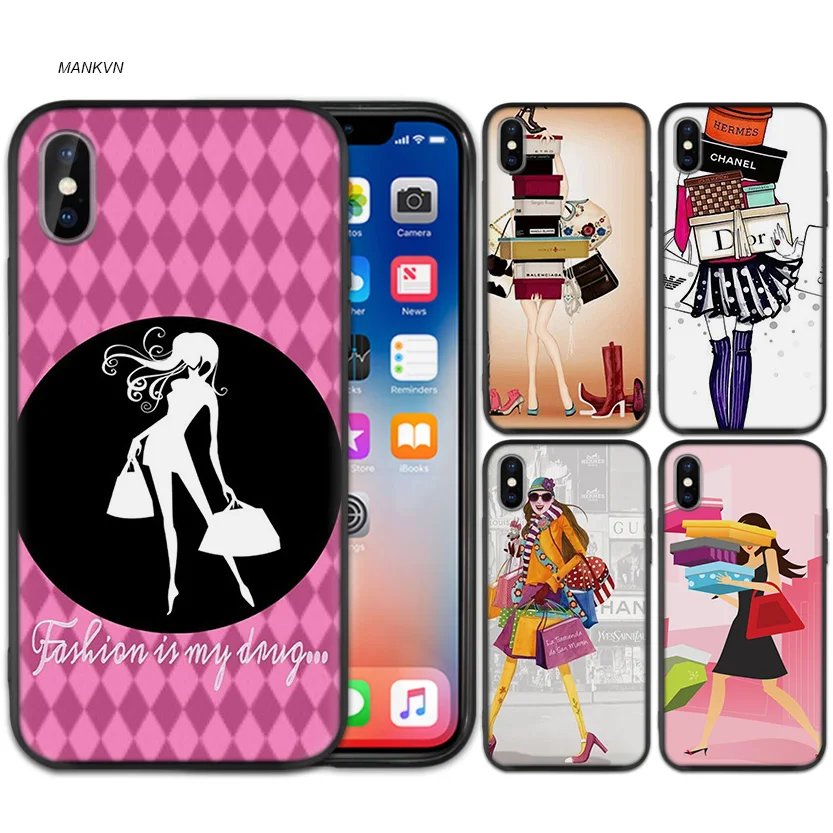 

Case Cover for iPhone XS Max X XR 6 6s 7 8 Plus 5 SE 5S Scrub Silicone Phone Cases Soft Shopping fashion girl DIY Painted
