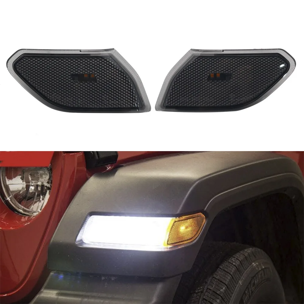 Smoke Side Marker Lights Amber Turn Signal Light for Jeep Wrangler JL 2018 (4)