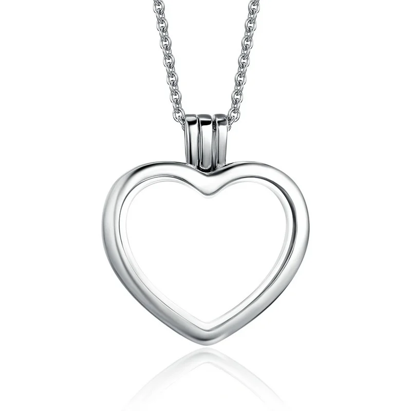 

High Quality Genuine 925 Sterling Silver Heart Memories Floating Box Necklaces & Pendants Authentic Silver Jewelry PSF002