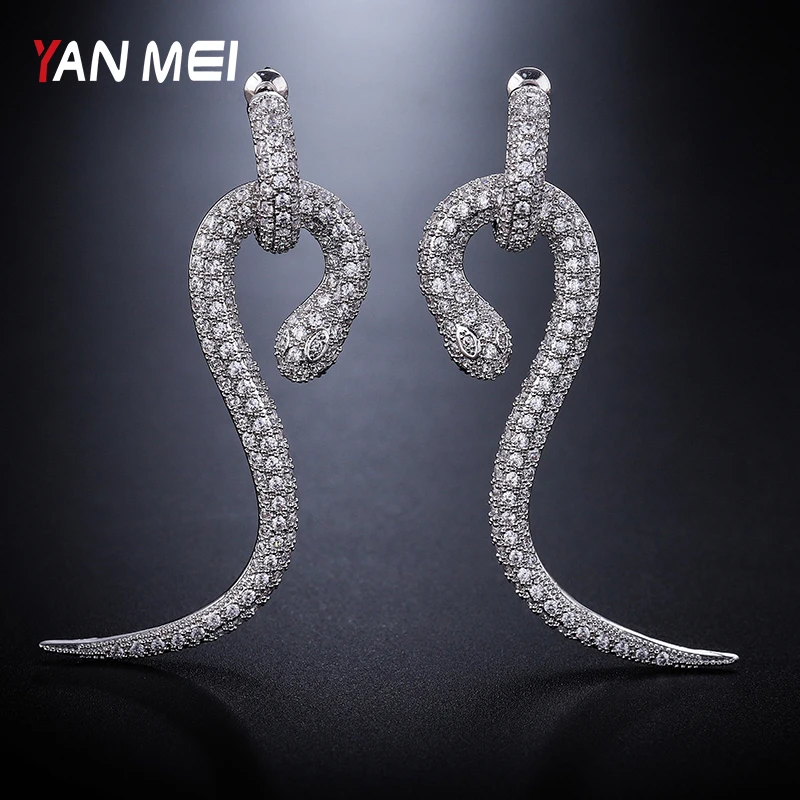 Янмэй танцы серьги-гвоздики в виде змеи для женщин Cublic Циркон животных серьги Роскошные Бульоны D'oreilles модные украшения YME9038