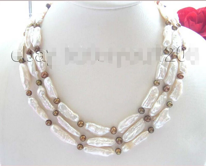 

FREE shipping>>>>20" 3row Natural 30mm White Reborn Keshi Pearl Necklace new