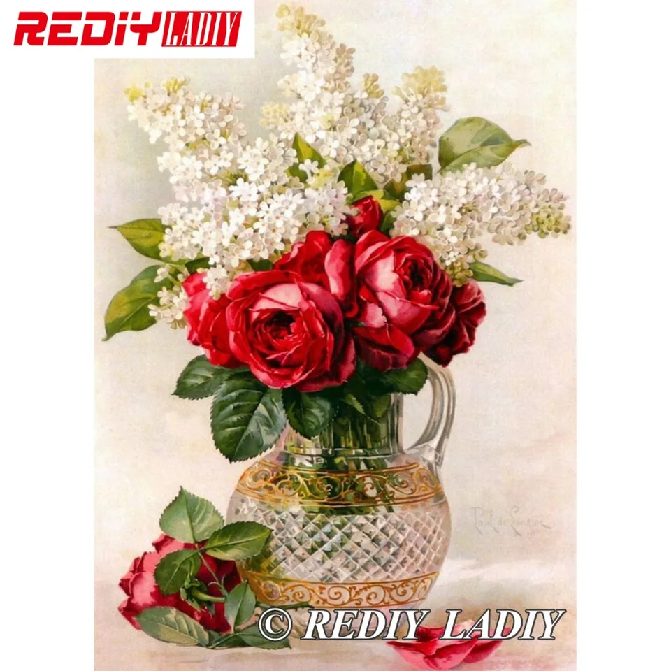28 5x41cm Accurate Printed Crystal Beads Embroidery Kits Flowers