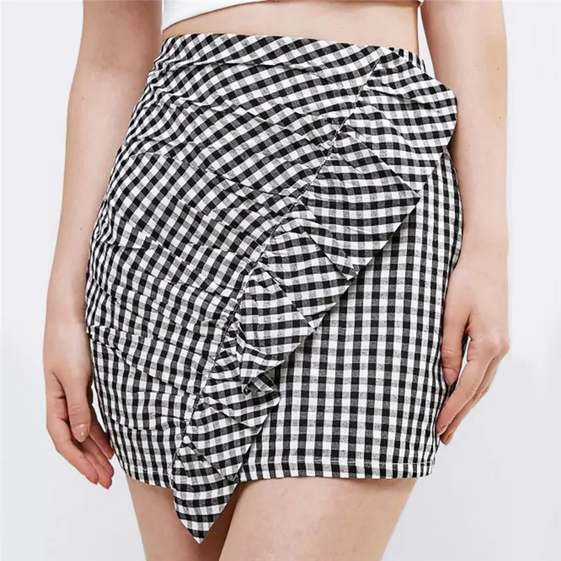 Womens Spring And Summer Solid Skirts Fashion Casual Women Skirt A-Line Creative Retro Big Checkered Skirt Jupe Femme 40May31