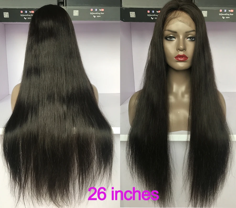 QueenKing волосы 13x6 прямо Синтетические волосы на кружеве парики из натуральных волос на кружевной основе бразильские парики Remy "-26" предварительно накладка из волос линия для черный Для женщин