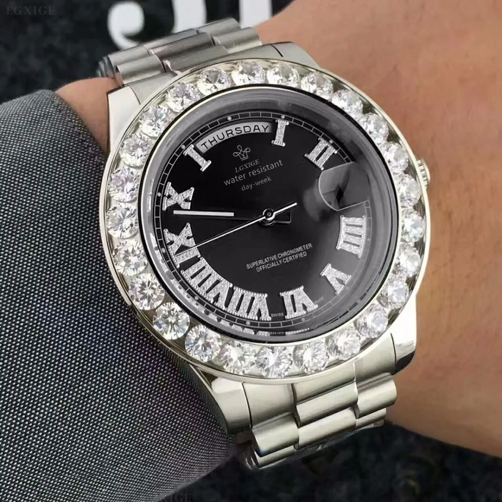 LGXIGE iced out часы Топ группа роскошные бриллианты часы для мужчин водонепроницаемый кристалл золотые часы Известный мужской часы montre homme