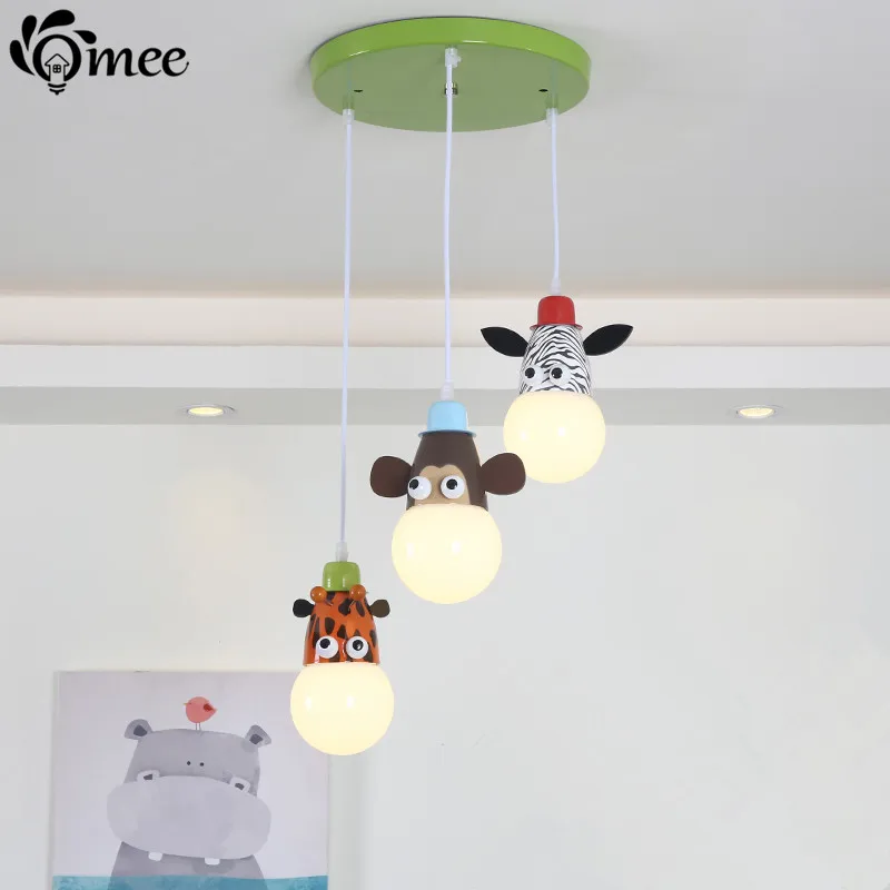 Освещение для детской комнаты, современный подвесной светильник с 3 головками в виде животных, светодиодный светильник для детской спальни для гостиной, украшение для потолка, лампы